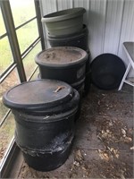 Lot of Black Plastic Barrels Buckets