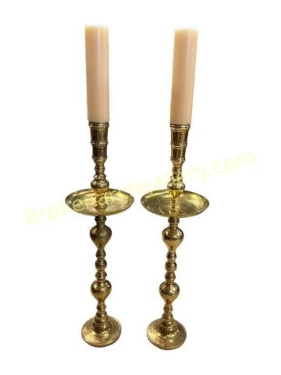 Pair Brass Floor Candle Holders