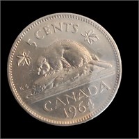 1964 Canadian QEII & Beaver Five Cent Coin