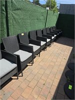 BLACK OUTDOOR CHAIRS W/ CUSHIONS