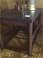Black End Table laminate top brown wood base