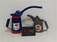 2 Mobilgas spouted oil cans & AC Tin