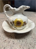 (Ceramic?) sunflower pitcher and washing bowl