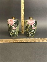 Pair Nippon Porcelain Vases Gold Moriage