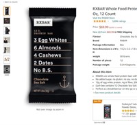 RXBAR Whole Food Protein Bar, Chocolate Sea Salt
