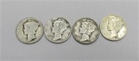 4 Mercury .90% Silver Dimes