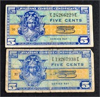 (2) USA MILITARY PAYMENT CERTIFICATES 5c