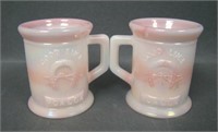 Two Fenton HOACGA Iridised Pink Slag Souvenir Mugs