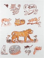 R, Various Cats, watercolor, 2002.