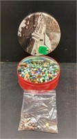 Tin of assorted marbles & bal bearings
