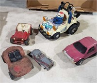 Old Vintage Toy Cars 4 Metals and one Plastic