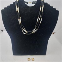 Onyx & Pearl Necklace With 10k Cameo Earrings