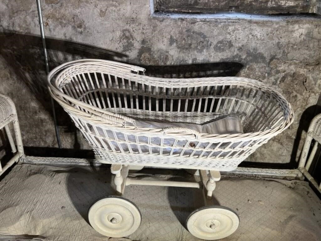 Wicker Baby Stroller 34"L