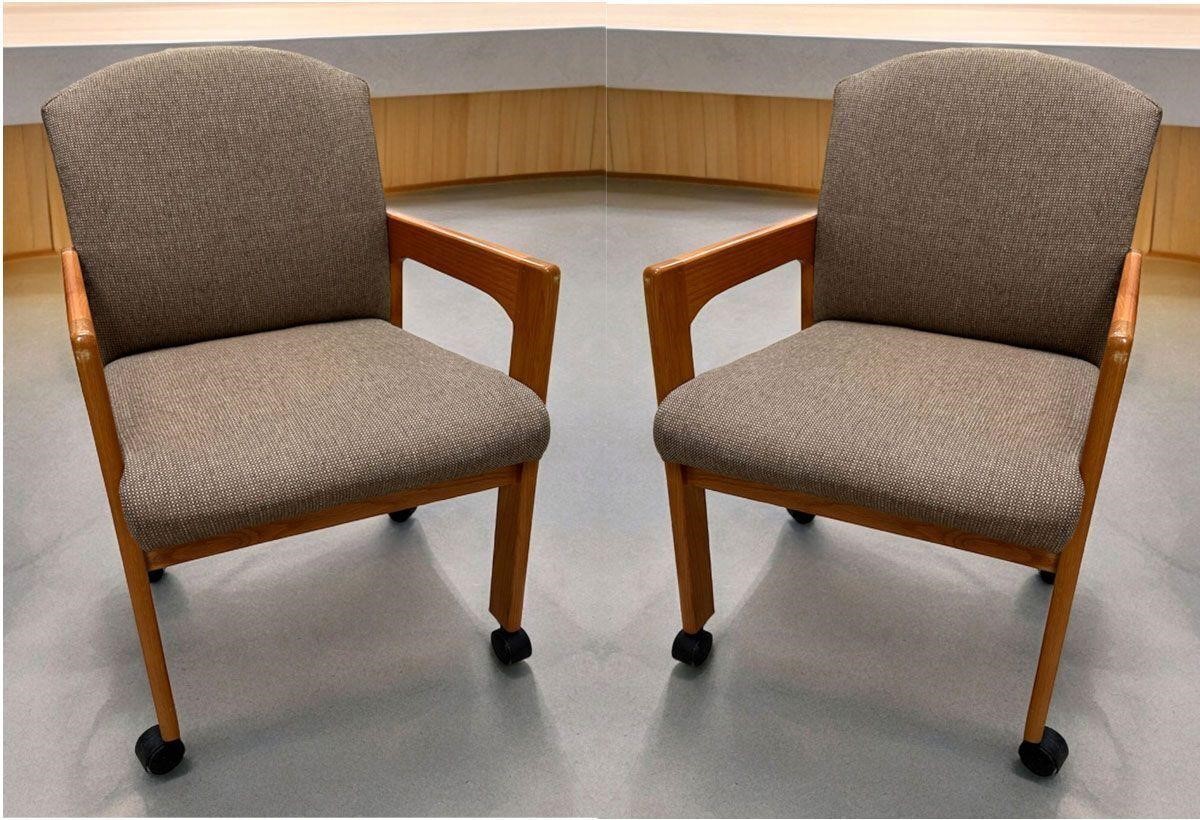Pair HARDWOOD PEAR FINISH OFFICE CHAIRS on CASTERS