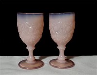 2 Pink Opalescent Glass Wine Goblets Degenhart