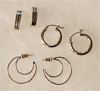 Three Pairs of 14K Gold Pierced Earrings 4.25 G