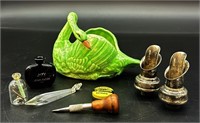 Vintage Japan Green Swan Planter, Vtg Perfume