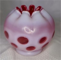 3.5" Fenton Coin Dot Opalescent Cranberry Vase