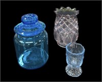 Blue Candy Jar, Toothpick Holder, Purple Vase