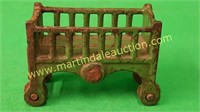 Vintage Green Miniature Cast-Iron Crib Toy