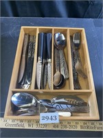 Nice Heavy Silverware / Utensils w/ Bamboo Sorter