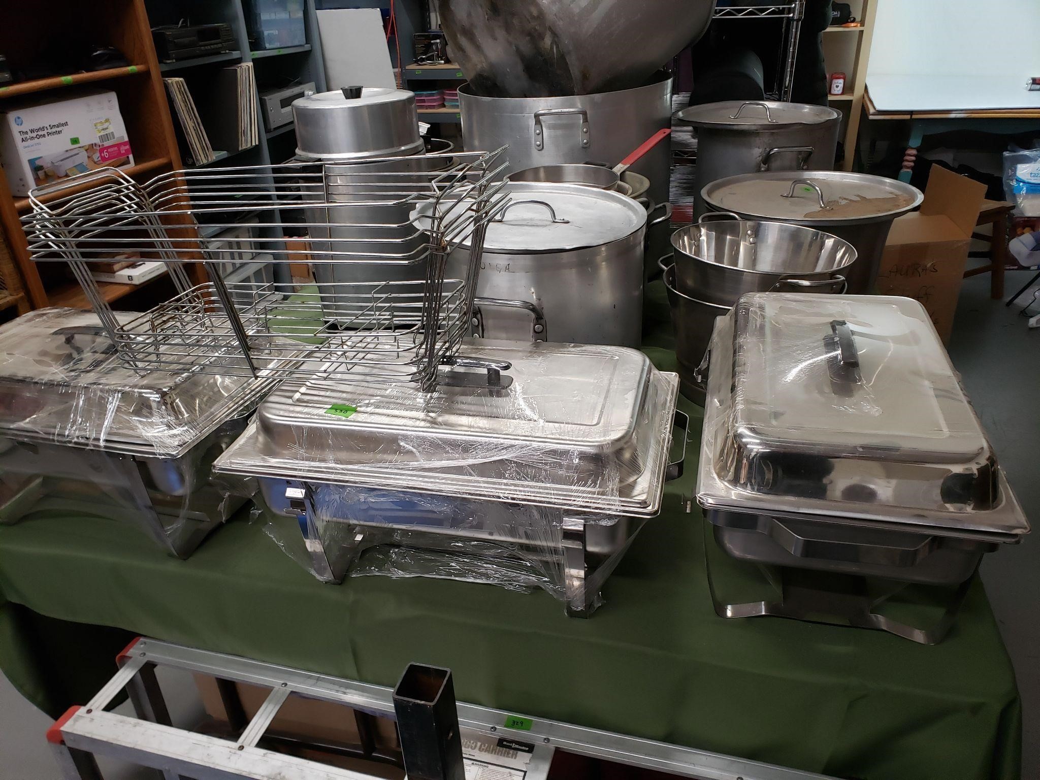 Three Chafing Buffet Dishes with 4 Stands