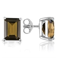 6X4MM Emerald Cut Smoky Quartz 1.2CTW Stud Earring