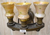 3 Arm wall sconce, 3 artglass threaded shades