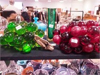 Two lucite 11" long red and green grape