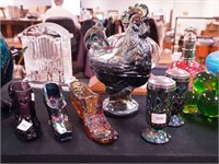 Six contemporary carnival glass items