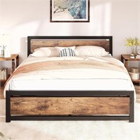 Queen Size Bed Frame with Wooden Headboard