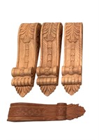 Assortment of 4 Carved Wood Corbels