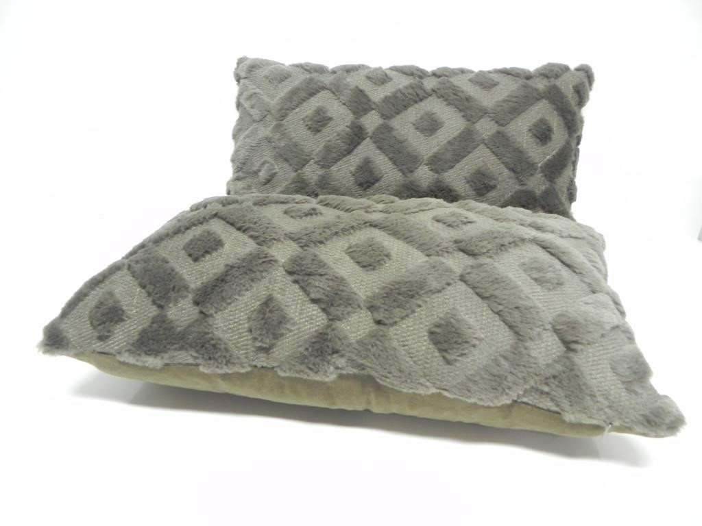 PAIR OF MATCHING BROWN FAUX FUR LUMBAR PILLOWS