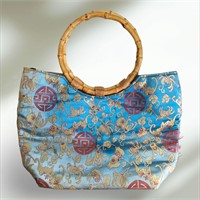 Blue Chinese Purse with Bamboo Style Handles