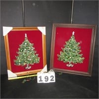 Two glass fragment Christmas trees