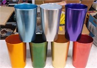 7 VINTAGE COLORED ALUMINUM 4.5" DRINKING GLASSES
