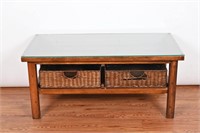 Wooden Coffee Table w/ Storage & Glass Top
