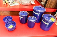 Cobalt Blue Canister Set; Blue Relish Dish