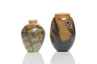 Two North American studio art glass vases