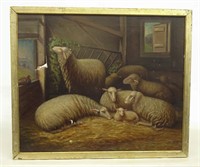 Painting, Sheep in Barn