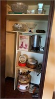 Pantry contents: punch bowls, coffee pot, ice