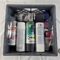 Milk crate full of spray paint