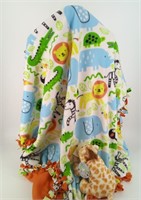 Tie Blanket, Zoo Animals print with rust color