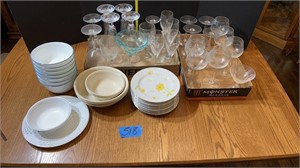 Miscellaneous dishes, stemmed glasses