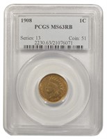 PCGS MS-63 RB 1908 Indian Cent