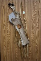 DEERHIDE QUIVER W/ 2 STONE-TIPPED ARROWS