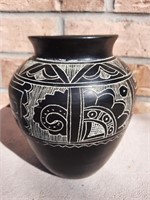 Aztec Style Black Pottery Vase