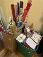 Box of Various Wrapping Paper & Tote of Christmas