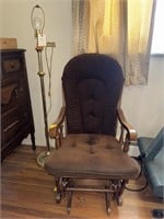 Wooden Rocking Chair and Brass Floor Lamp