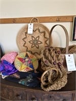 (3) Baskets with Scarves and Plant Holder